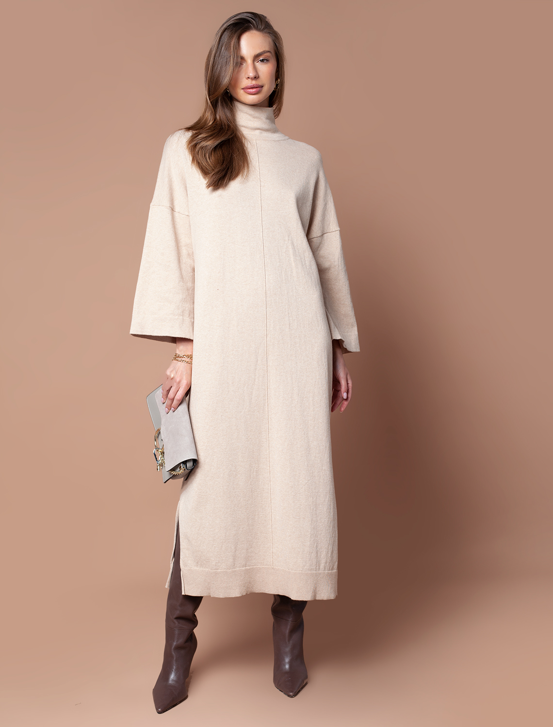 картинка Платье вязаное женское бежевый меланж магазин Одежда+ являющийся официальным дистрибьютором в России 